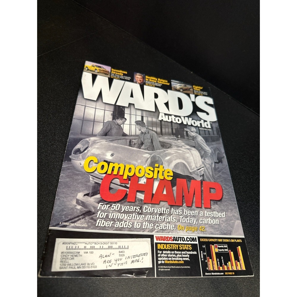 Ward's Auto World Magazine Sept 2003 Corvette Composite Champ Nissan Titan